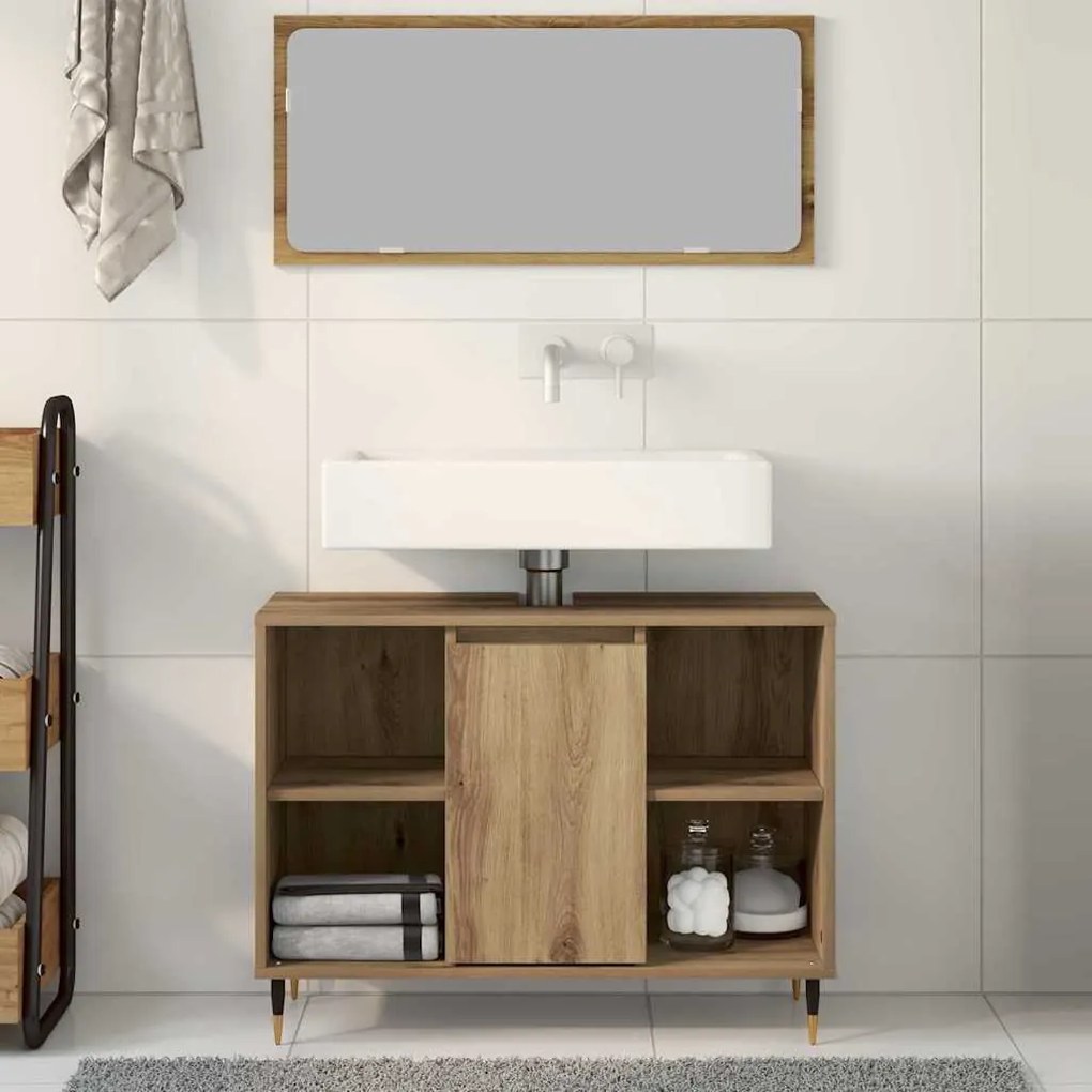 vidaXL Ντουλάπι Μπάνιου με ράφι με πόρτα artisan δρυς 80 x 33 x 60 εκ