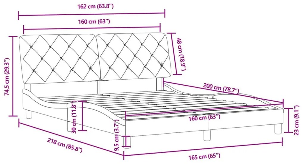 Πλαίσιο Κρεβατιού με Κεφαλάρι Μπλε 160x200 εκ. Βελούδινο - Μπλε