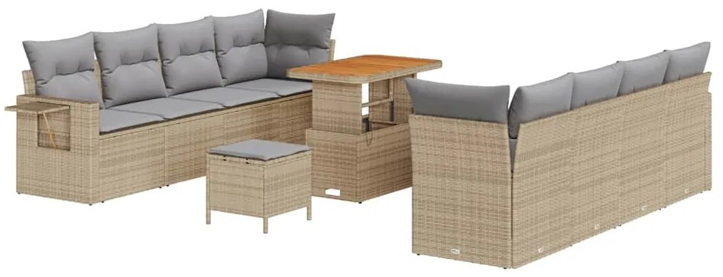 vidaXL Σετ Καναπέ Κήπου με μαξιλάρι 11 pcs Μπεζ Πολυ ράταν