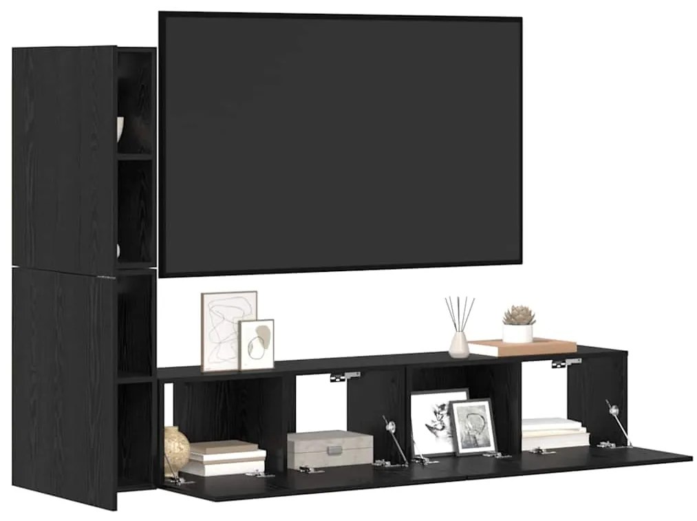 vidaXL Τηλεοπτική Κάβα Τοίχου 2 pcs Μαύρη Οξυά Επεξεργασμένο ξύλο