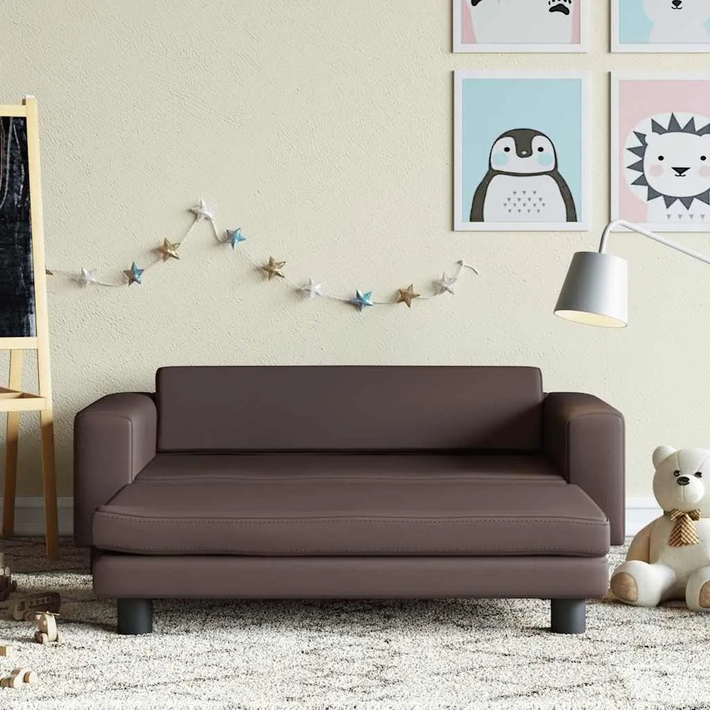 vidaXL Καναπές Παιδικός με Υποπόδιο Καφέ 100 x 50 x 30 εκ. Συνθ. Δέρμα