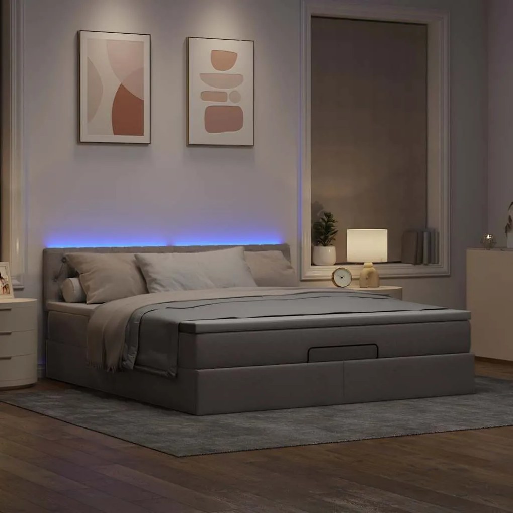 vidaXL Οθωμανικό κρεβάτι με στρώμα & LEDs Taupe 180x200cm ύφασμα