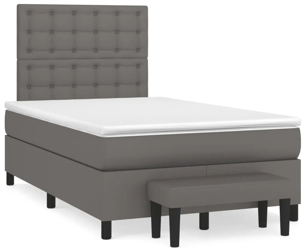 vidaXL Κρεβάτι Boxspring με Στρώμα Γκρι 120x190εκ. από Συνθετικό Δέρμα