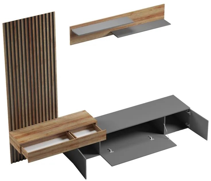 Σύνθετο σαλονιού Litende σε ανθρακί-oak απόχρωση 249.4x42.2x199.5εκ 249.4x42.2x199.5 εκ.