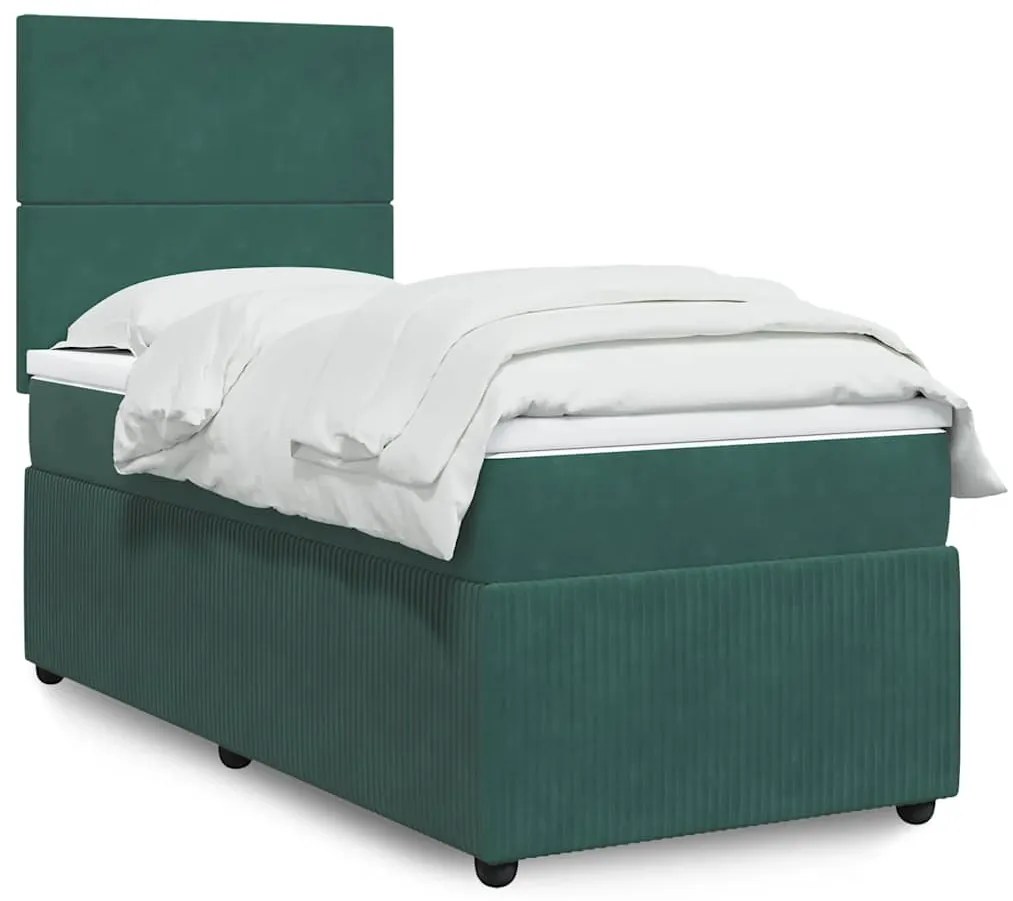 vidaXL Κρεβάτι Boxspring με Στρώμα Σκούρο Πράσινο 90x190 εκ. Βελούδινο