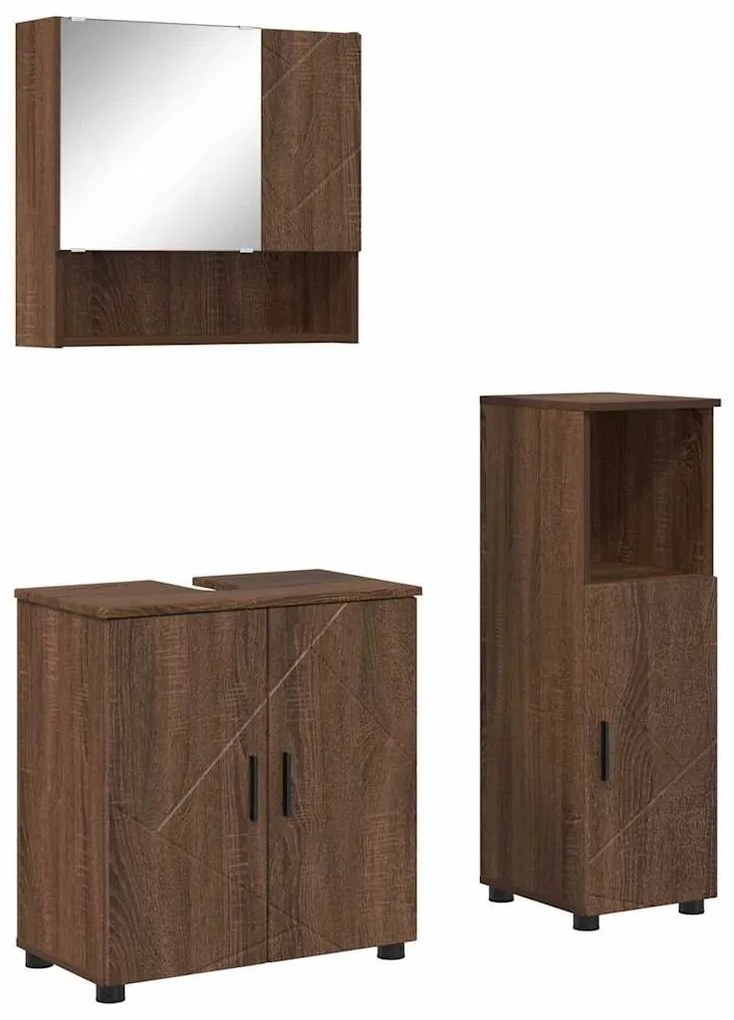 vidaXL Σετ Επίπλων Μπάνιου Επιτοίχιο 3 pcs Καφέ δρυς 61 x 35 x 64 εκ.