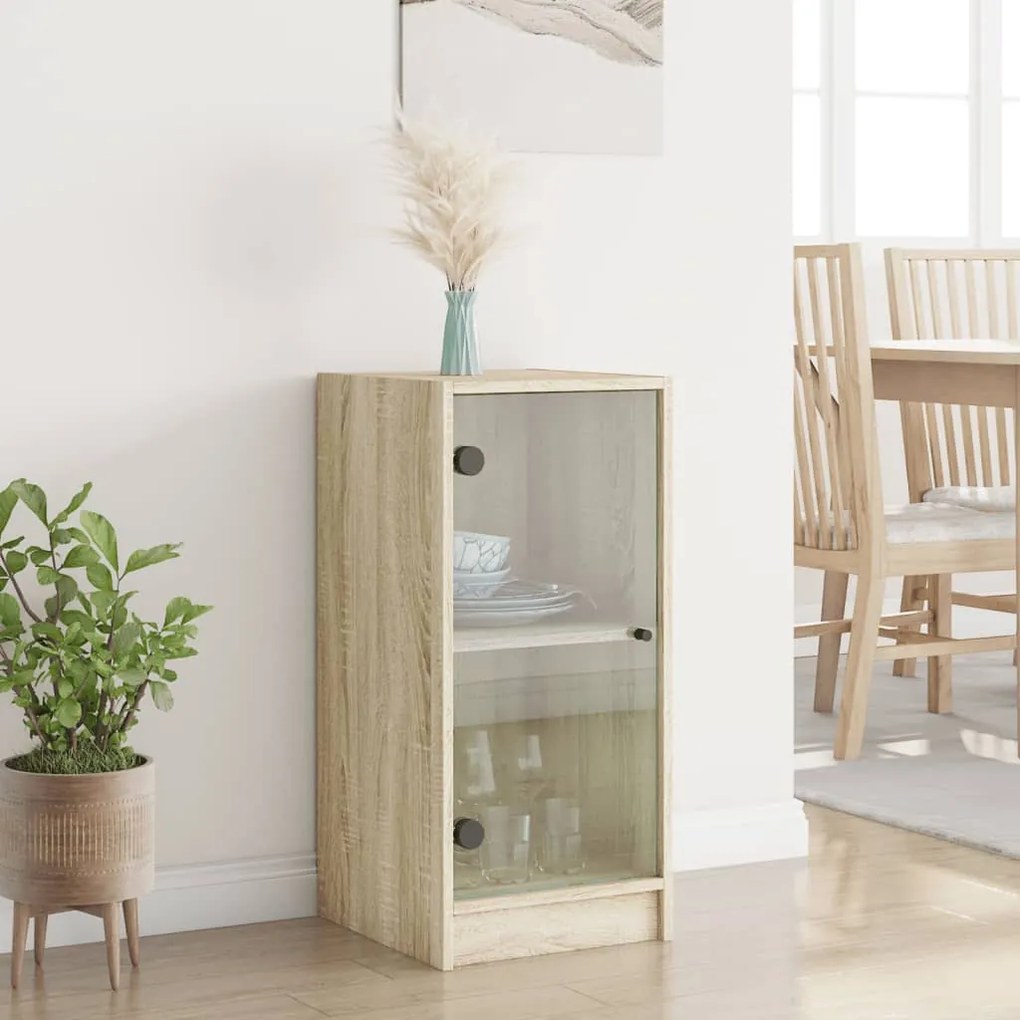 vidaXL Βοηθητικό Ντουλάπι Sonoma Δρυς 35x37x75,5εκ. με Γυάλινες Πόρτες