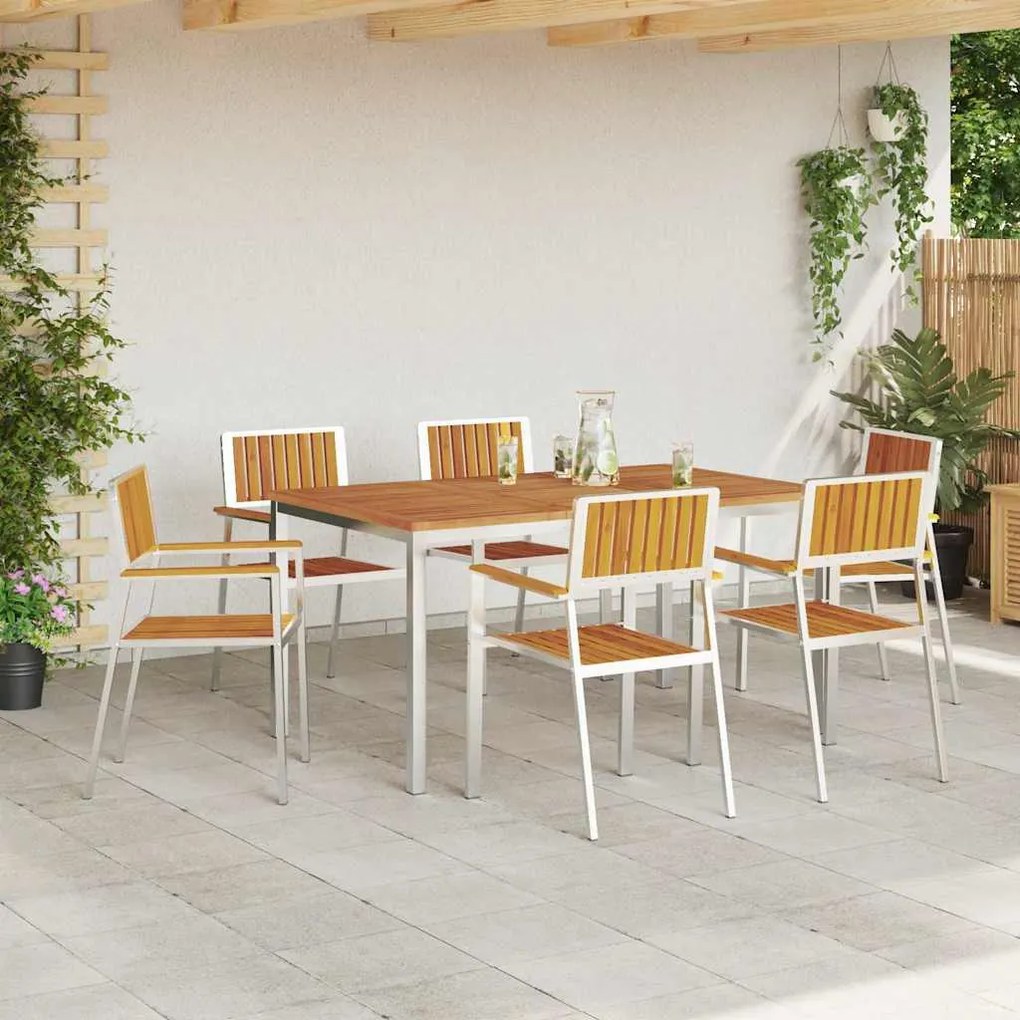 vidaXL Σέτ φαγητού για κήπο 7 pcs Καφέ Μασίφ ξύλο ακακίας