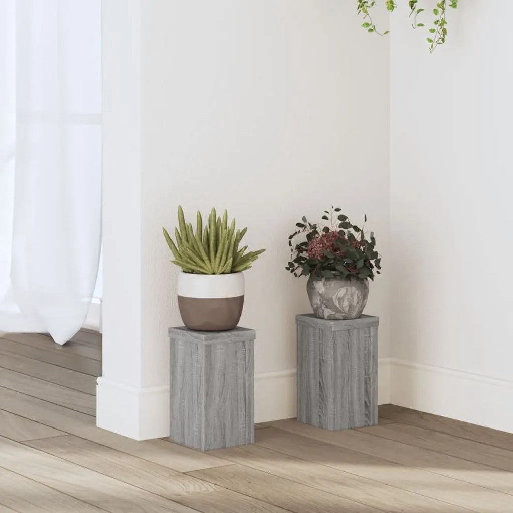 vidaXL Βάσεις Φυτών 2 Τεμ. Γκρι Sonoma 10x10x18 εκ. Επεξεργασμένο Ξύλο