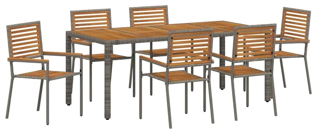 vidaXL Σέτ φαγητού για κήπο 7 pcs Γκρι 190 x 90 x 75 cm