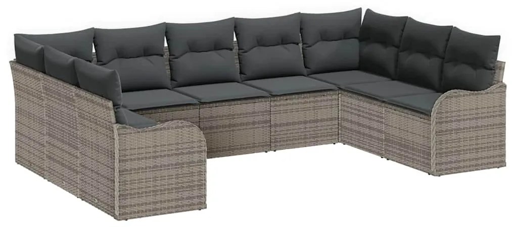 vidaXL Σετ Καναπέ Κήπου με μαξιλάρι 9 pcs Γκρι Πολυ ράταν