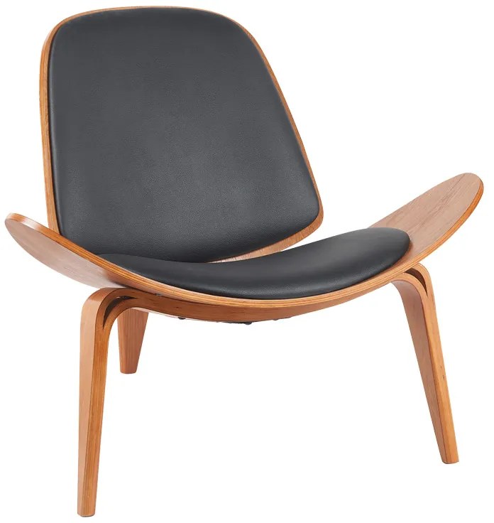 Πολυθρόνα Vilma pakoworld PU μαύρο- plywood καρυδί 90x76.5x74.5εκ