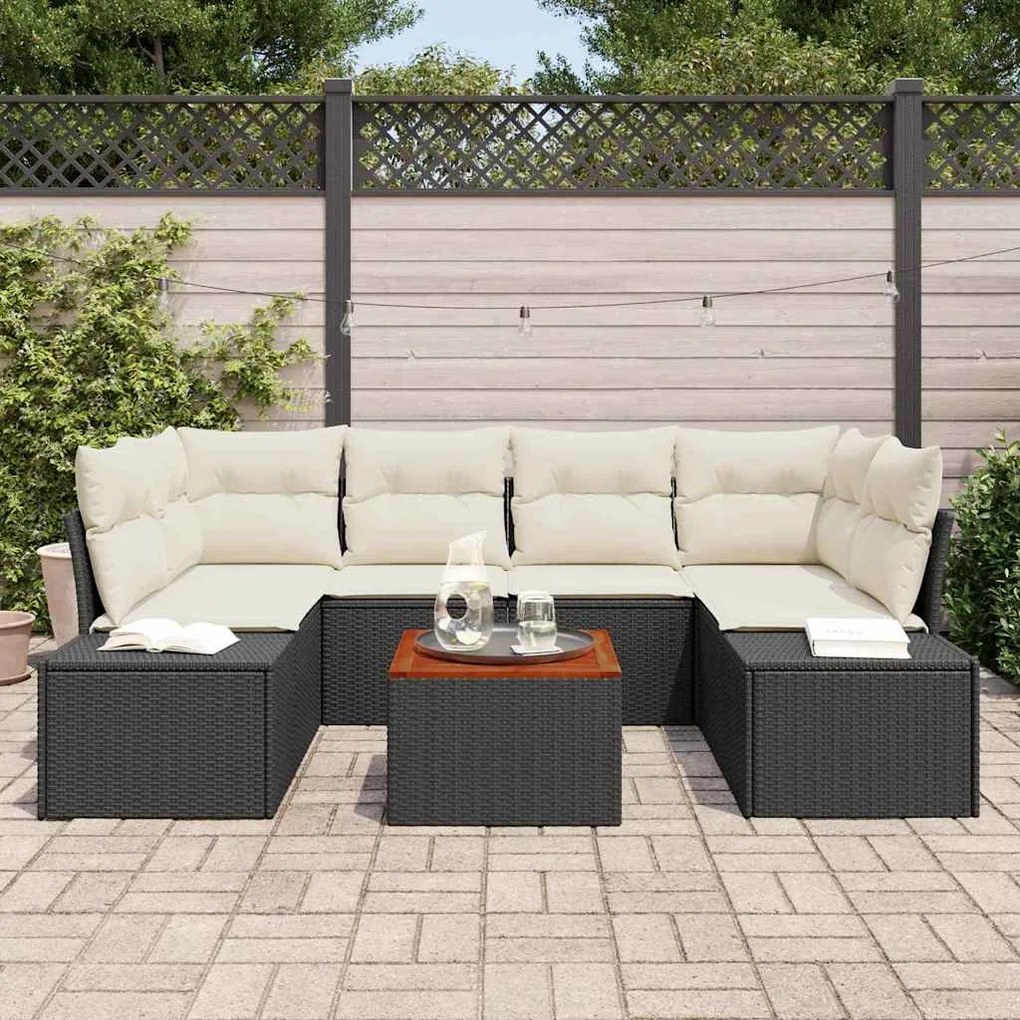 vidaXL Σετ Καναπέ Κήπου με μαξιλάρι 7 pcs Μαύρο Πολυ ράταν
