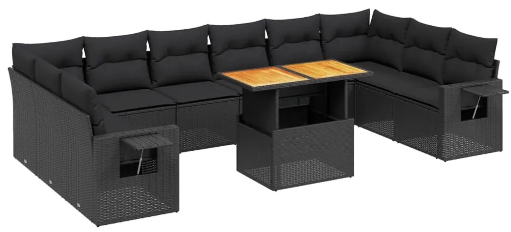 vidaXL Σαλόνι Κήπου Σετ 11 Τεμαχίων Μαύρο Συνθετικό Ρατάν με Μαξιλάρια