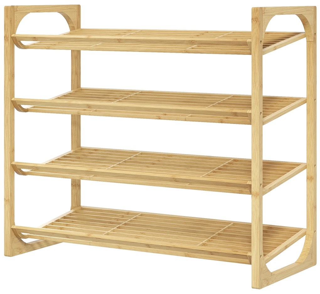 Ράφι παπουτσιών HOMCOM από μπαμπού, ύψος ραφιού 15,5 cm, αεριζόμενος σχεδιασμός με σανίδες, 76 x 33 x 67 cm, φυσική όψη ξύλου