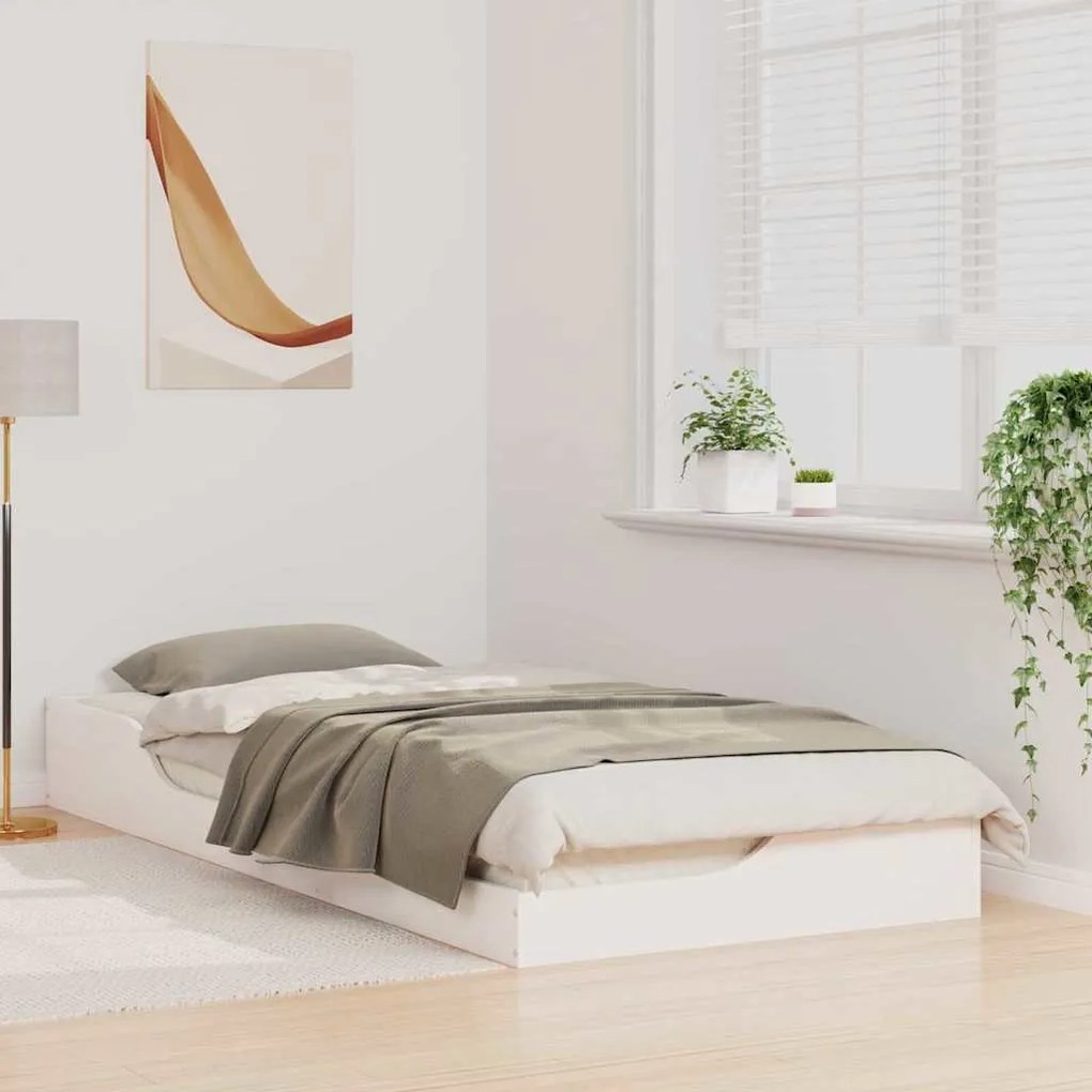 vidaXL Κρεβάτι δαπέδου Λευκό 90 x 210 cm Μασίφ ξύλο πεύκου
