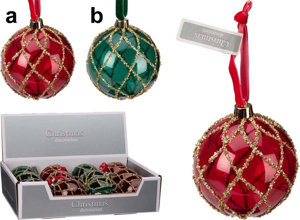 Πλαστική Μπάλα Χριστουγέννων Diamond Glitter 8cm σε 2 σχέδια 541824 (b)