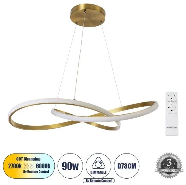 DEXTER 60916 Κρεμαστό Φωτιστικό Οροφής Design LED CCT 90W 10080lm 300° AC 220-240V-Εναλλαγή Φωτισμού μέσω Τηλεχειρι Globostar 60916 Χρυσό