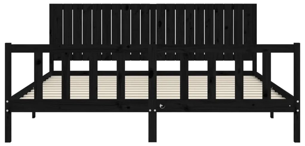 Πλαίσιο Κρεβατιού με Κεφαλάρι Μαύρο 200x200 εκ. Μασίφ Ξύλο - Μαύρο