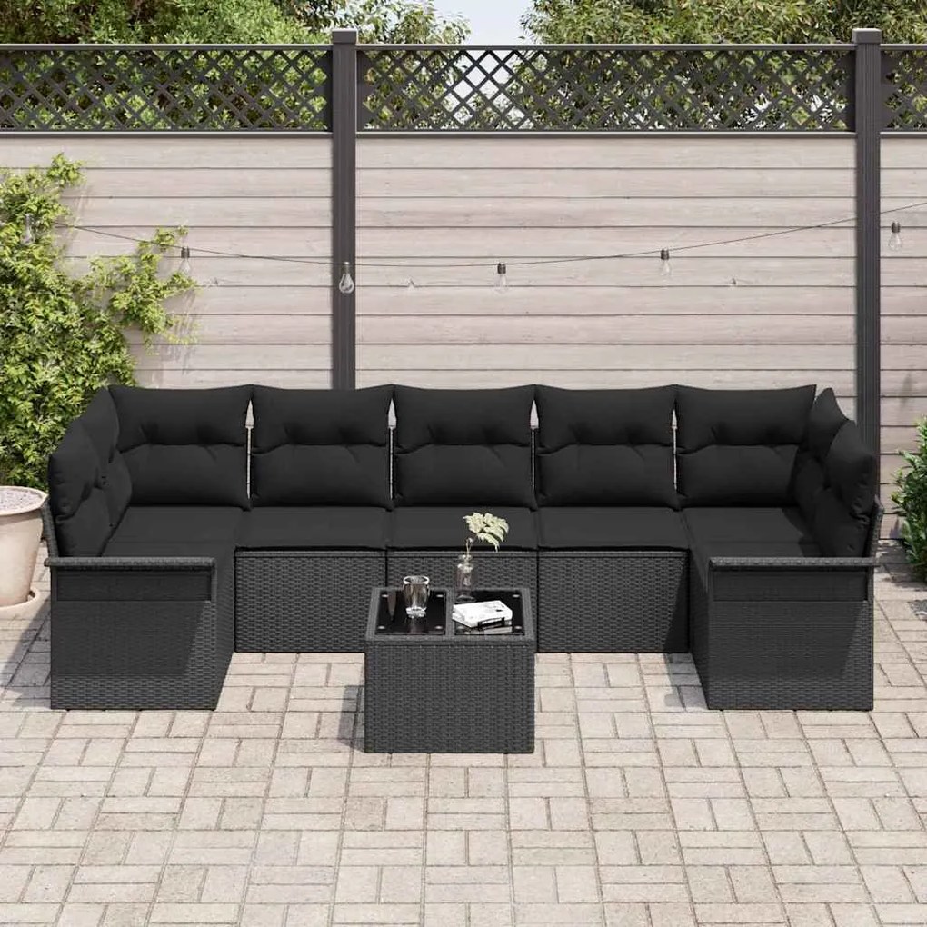 vidaXL Σετ Καναπέ Κήπου 8 pcs Μαύρο Πολυ ράταν