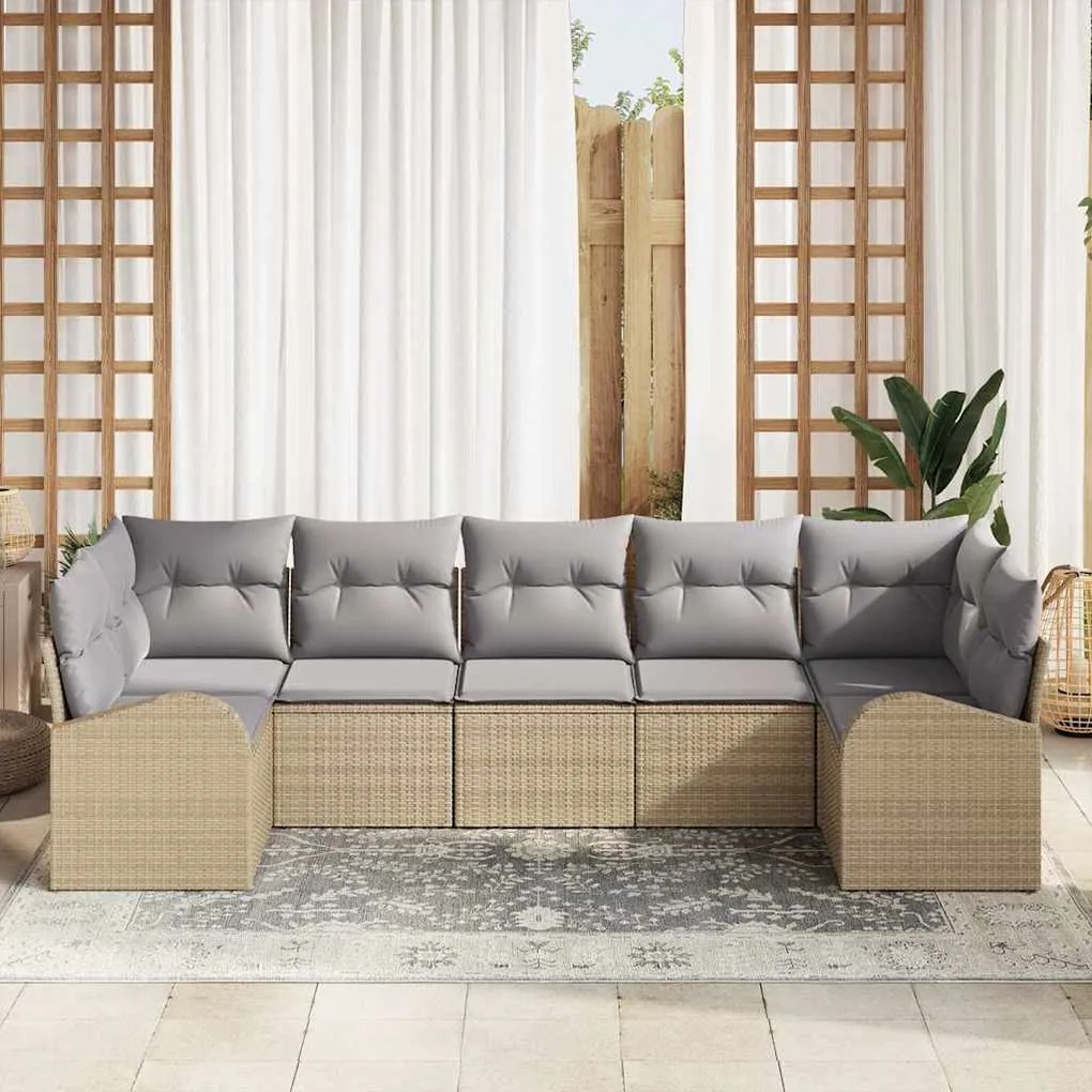 vidaXL Σετ Καναπέ Κήπου 7 pcs Μπεζ Πολυ ράταν