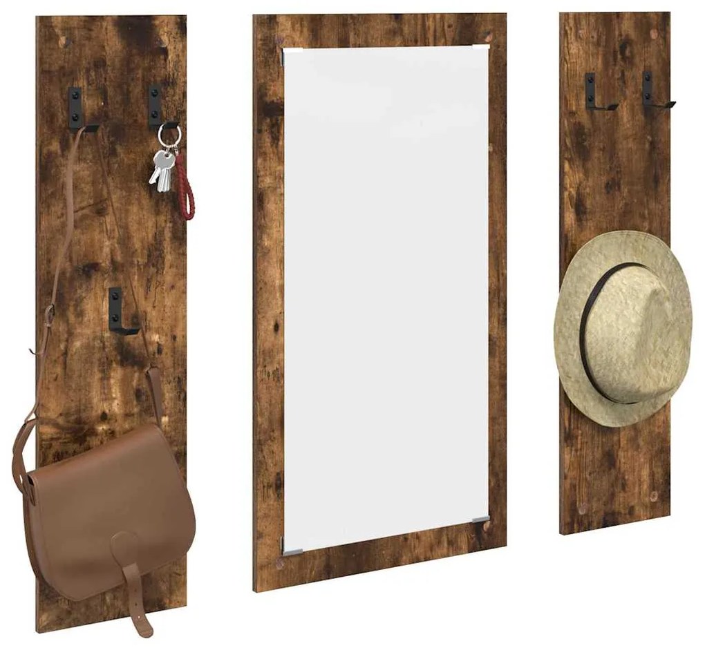 vidaXL Τοίχου Κρεμάστρα Επιτοίχιο Καπνιστό Δρύς 96 x 1,5 x 90 εκ