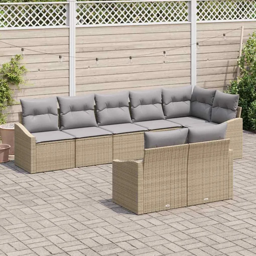 vidaXL Σετ Καναπέ Κήπου 8 pcs Μπεζ Πολυ ράταν
