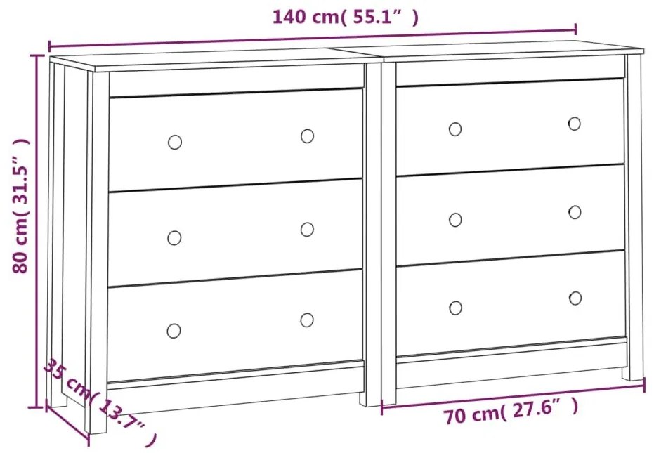 Ντουλάπι Λευκό 140x35x80 εκ. από Μασίφ Ξύλο Πεύκου - Λευκό