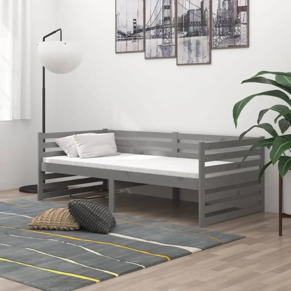 vidaXL Καναπές Κρεβάτι με Στρώμα 90 x 200 εκ. Γκρι Μασίφ Ξύλο Πεύκου