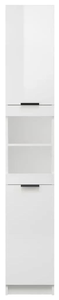 Ντουλάπι Μπάνιου Γυαλιστερό Λευκό 32x34x188,5 εκ. Επεξεργ. Ξύλο - Λευκό