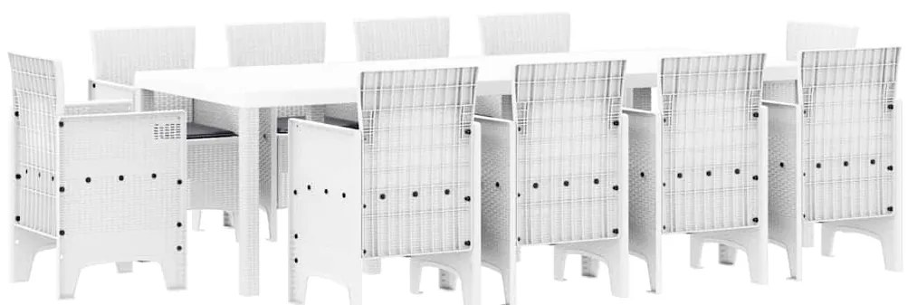 vidaXL Σέτ φαγητού για κήπο 11 pcs Λευκό Rattan Polt