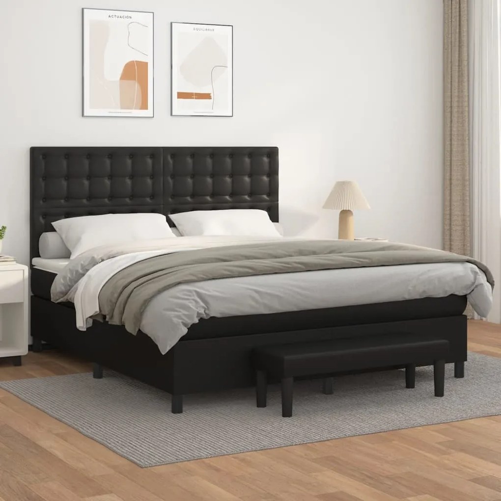 vidaXL Κρεβάτι Boxspring με Στρώμα Μαύρο 160x200εκ.από Συνθετικό Δέρμα