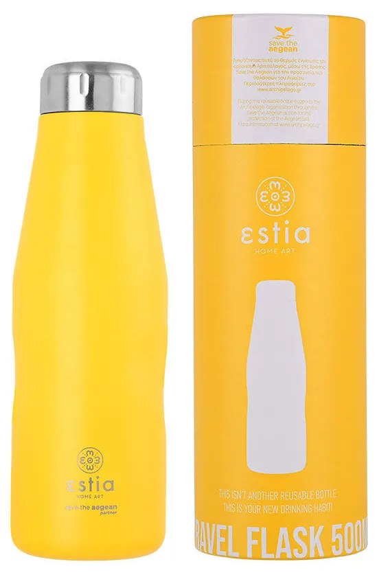 Estia 01-9007 Save Aegean Travel Flask Μπουκάλι Θερμός 500ml, Pineapple Yellow