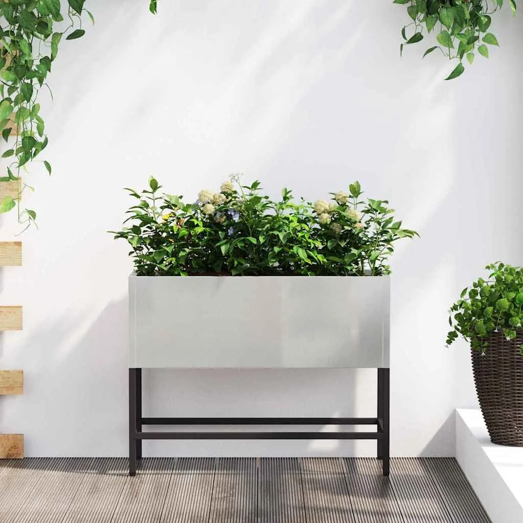 vidaXL Υψωμένη Γλάστρα Κήπου Ασημί 60 x 26 x 45 εκ Ανοξείδωτο ατσάλι