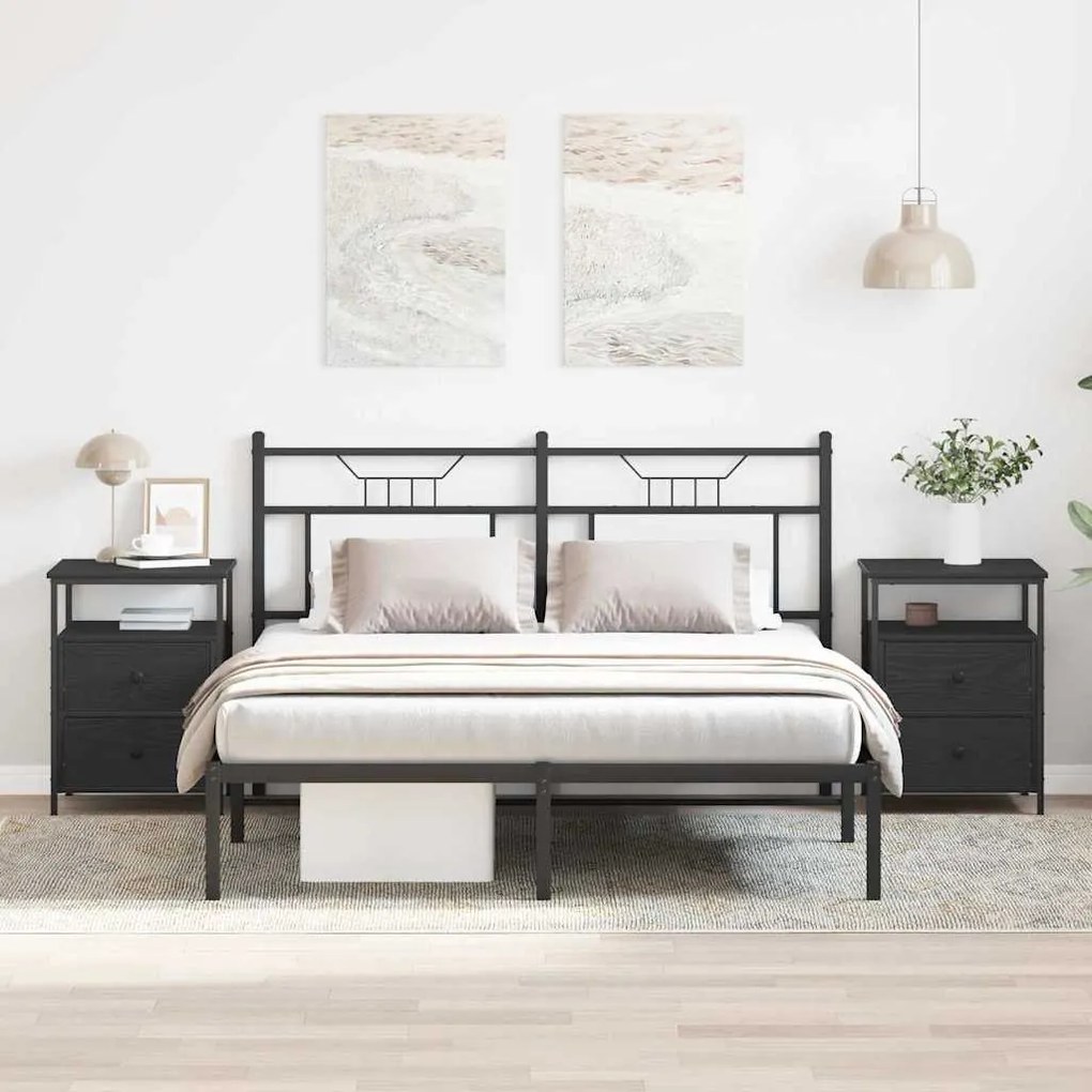 vidaXL Κομοδίνο 2 pcs Μαύρη Οξυά 34 x 35,5 x 50 εκ Επεξεργασμένο ξύλο