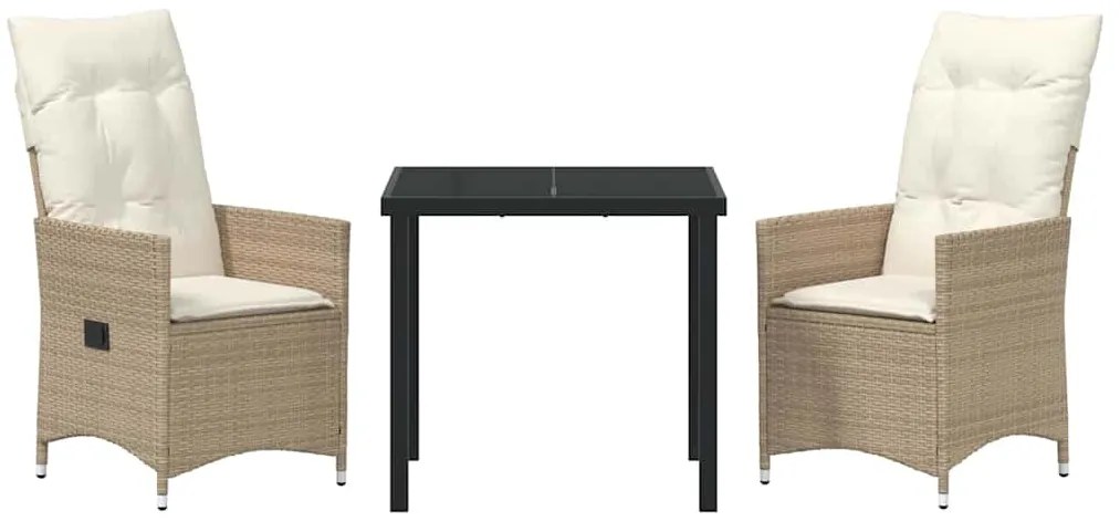 vidaXL Σέτ φαγητού για κήπο με μαξιλάρι 3 pcs Μπεζ συνθετικό ρατάν