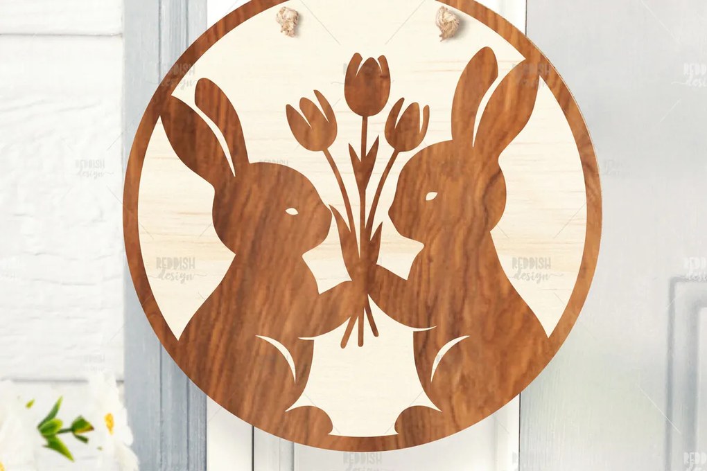 Σετ των 2 Intra απο ξύλο plywood  Χρώμα wenge 3mm-4mm πάχος - Πασχαλινή στρογγυλή πινακίδα I Πασχαλινή κρεμάστρα πόρτας Δίασταση 15x15 cm INTRAFABR-96218284