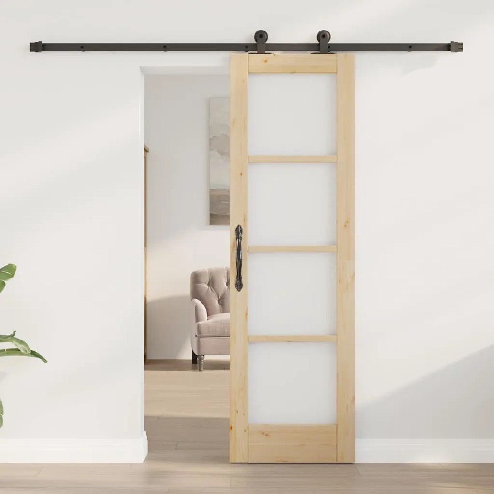 vidaXL Συρόμενη Πόρτα Καφέ 61 x 198.5 εκ. Ξύλο και μέταλλο