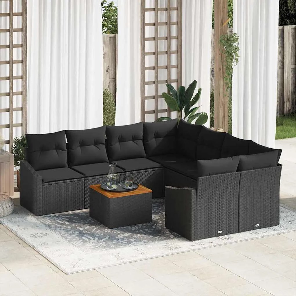 vidaXL Σετ Καναπέ Κήπου με μαξιλάρι 9 pcs Μαύρο Πολυ ράταν