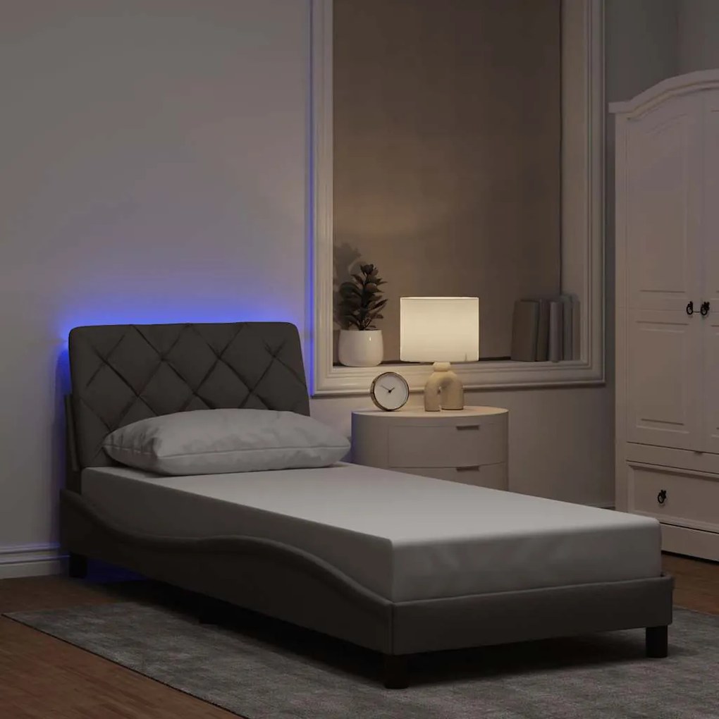 vidaXL Σκελετός Κρεβατιού με LED Χωρίς Στρώμα Taupe 90x200 εκ.