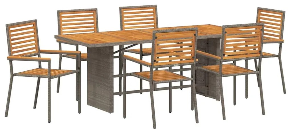 vidaXL Σέτ φαγητού για κήπο 7 pcs Γκρι και Καφέ συνθετικό ρατάν