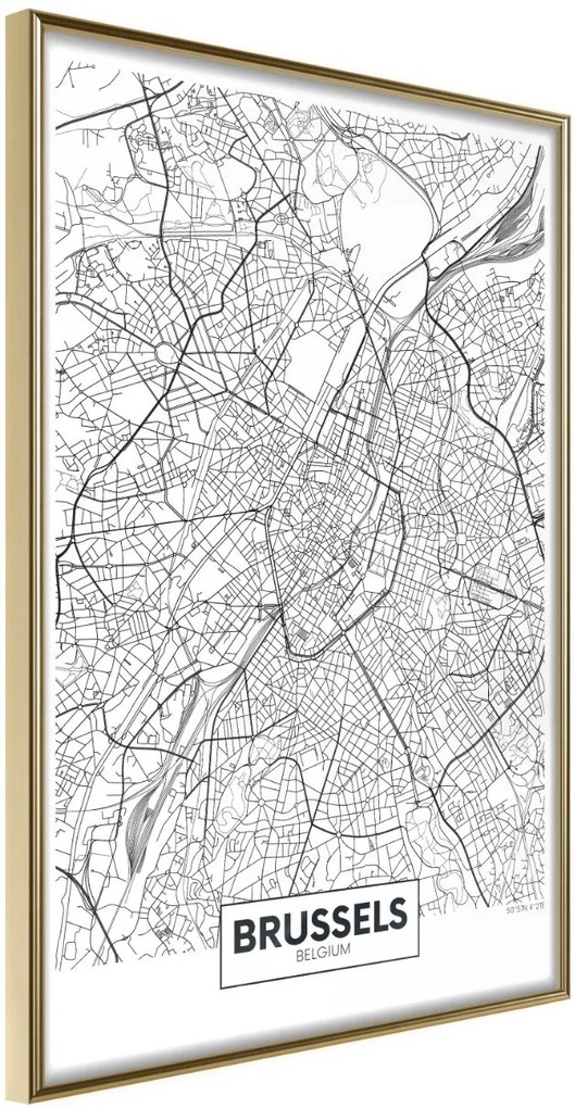 Αφίσα - City map: Brussels - 20x30 - Χρυσό - Χωρίς πασπαρτού