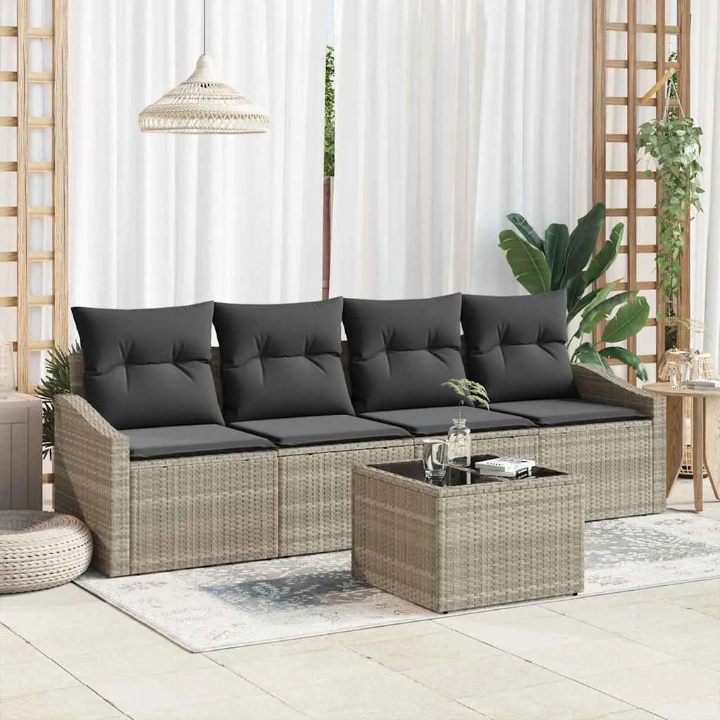 vidaXL Σετ Καναπέ Κήπου με μαξιλάρι 5 pcs Ανοιχτό Γκρι, Σκούρο Γκρι
