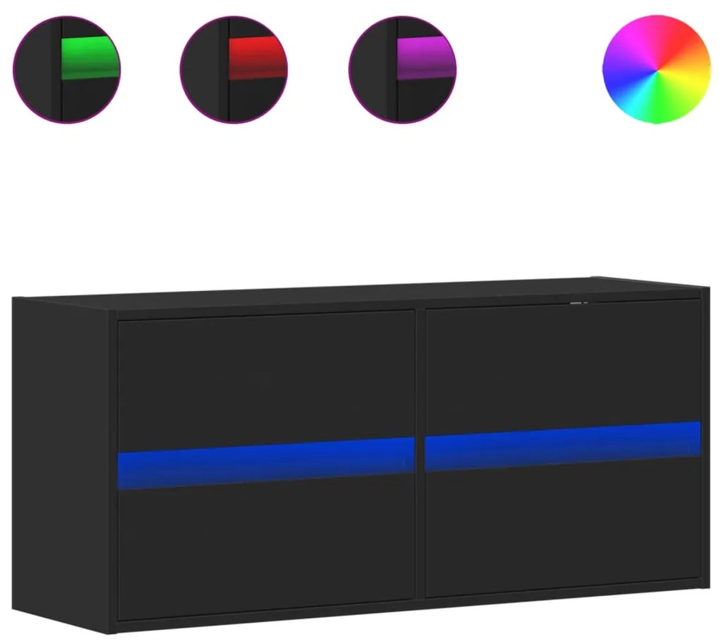 Έπιπλο Τοίχου Τηλεόρασης με LED Μαύρο 100x31x45 εκ. - Μαύρο