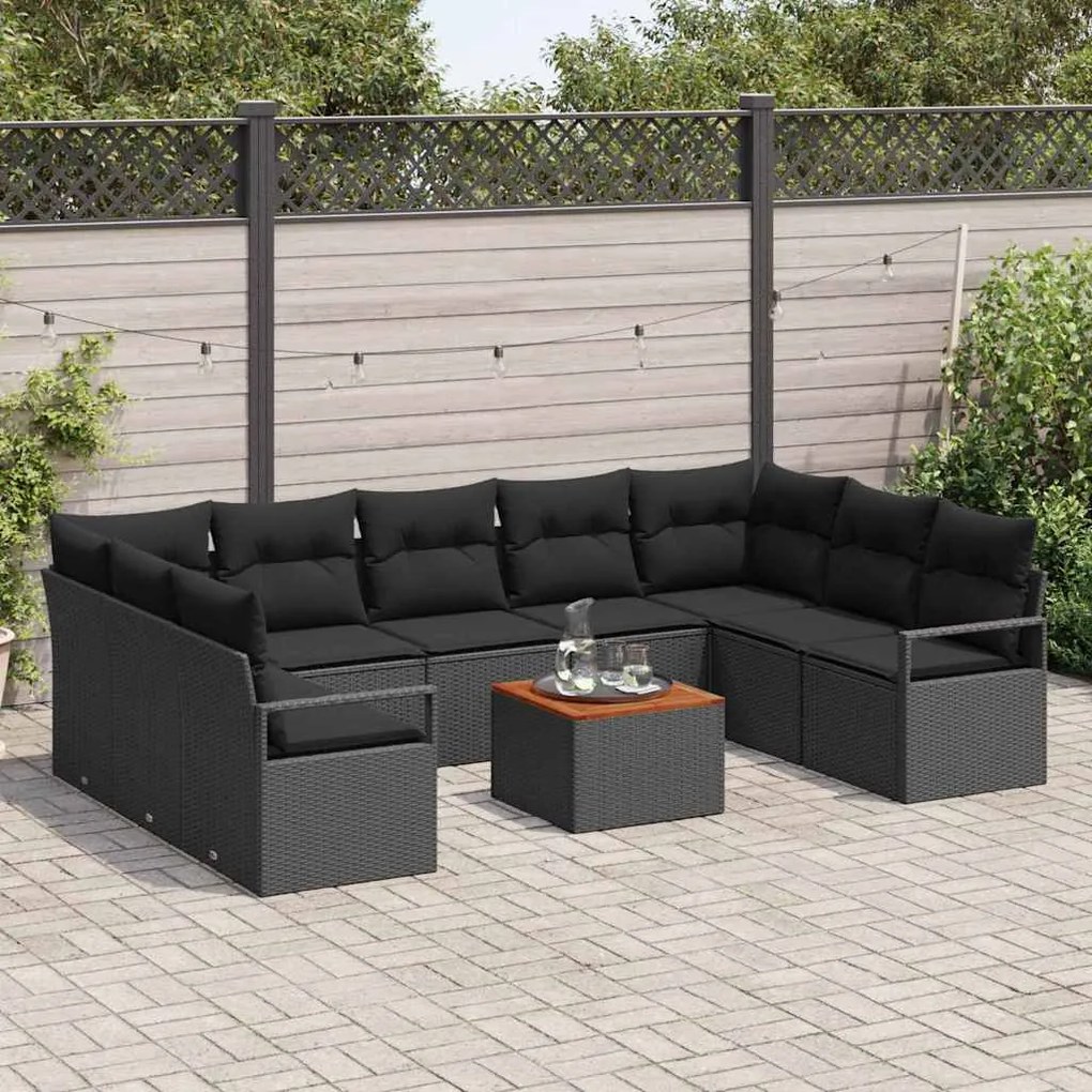 vidaXL Σετ Καναπέ Κήπου με μαξιλάρι 10 pcs Μαύρο Πολυ ράταν