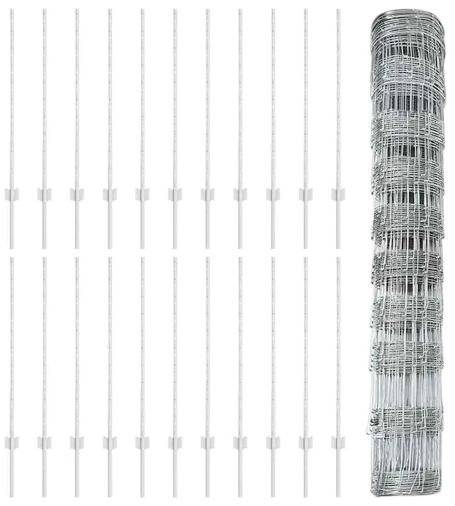 vidaXL Φράχτης με Στήλες. Ασημί 1 x 50 m Ατσάλι
