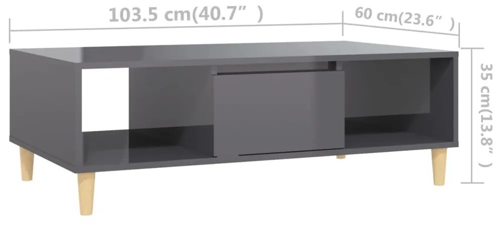 Τραπεζάκι Σαλονιού Γυαλιστερό Γκρι 103,5x60x35 εκ. Επεξ. Ξύλο - Γκρι