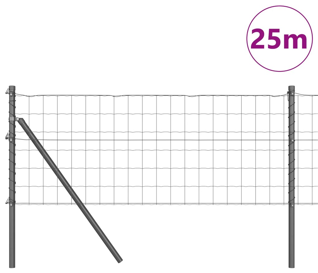 vidaXL Ευρωπαϊκός Φράχτης με 13 Πόλους 0.4x25 μ Γαλβανισμένος Σίδηρος Γκρι