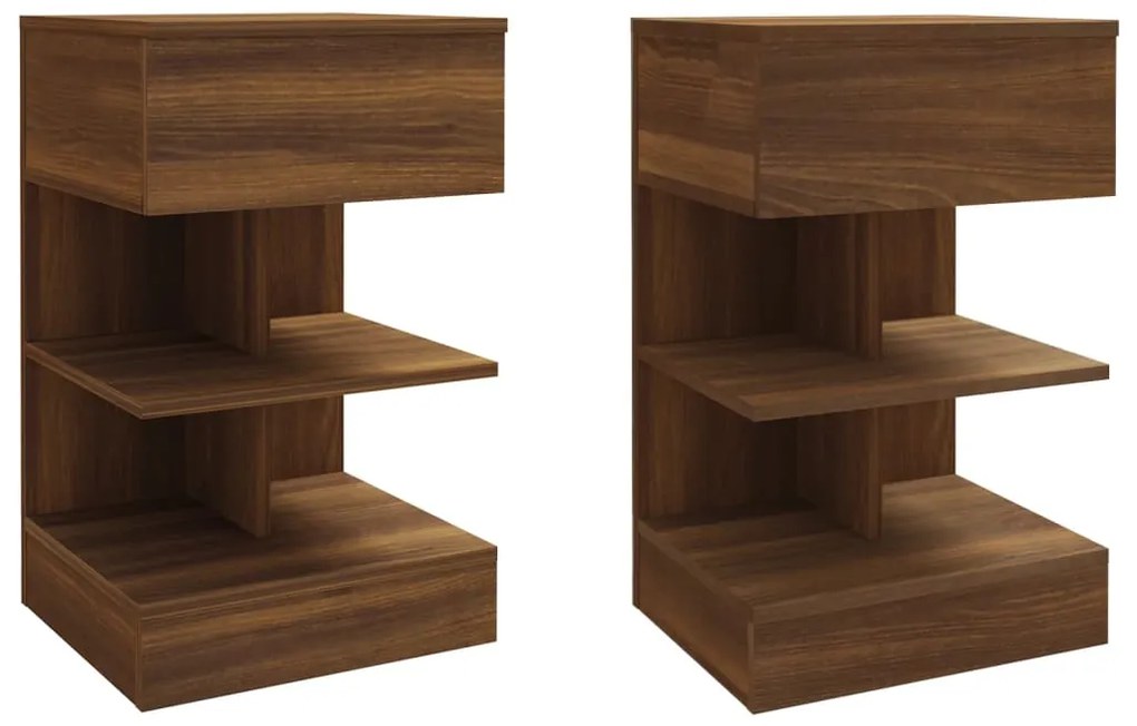 vidaXL Κομοδίνα 2 τεμ. Καφέ Δρυς από 40x35x65Επεξεργασμένο Ξύλο