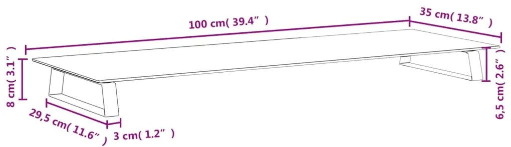 Βάση Οθόνης Μαύρη 100x35x8 εκ. από Ψημένο Γυαλί και Μέταλλο - Μαύρο